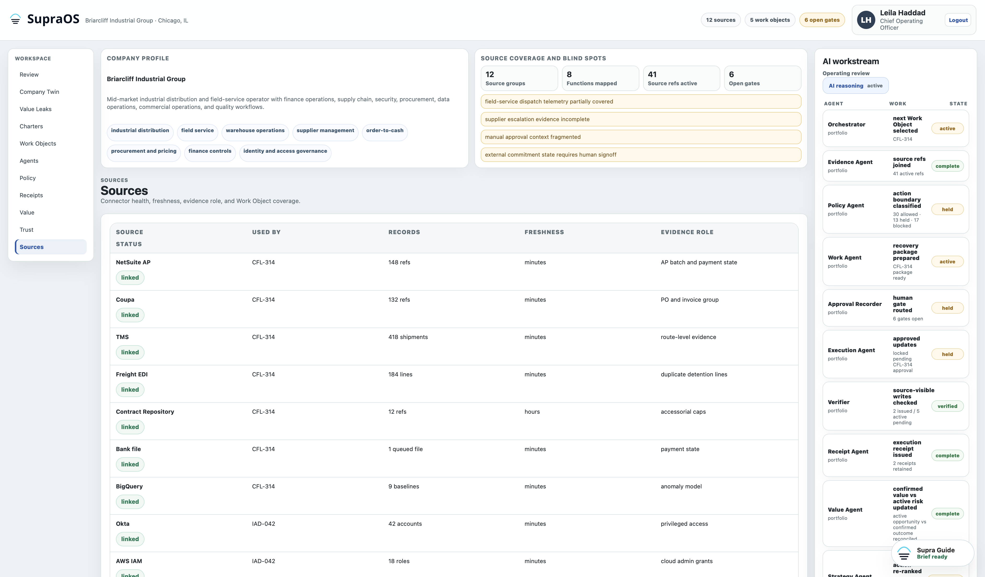 SupraOS Sources screen
